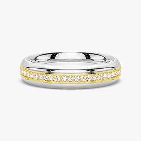 5.1mm Rotatable Two Tone Round Moissanite Men's Eternity Wedding Band Grace Note Elite Touch