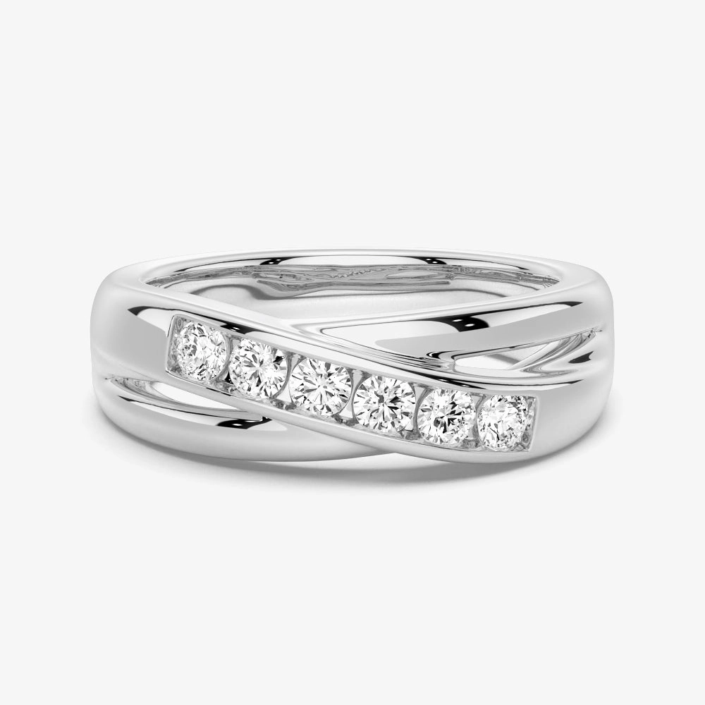 5mm Crossover Channel Set Moissanite Men's Wedding Band Lustrous Touch