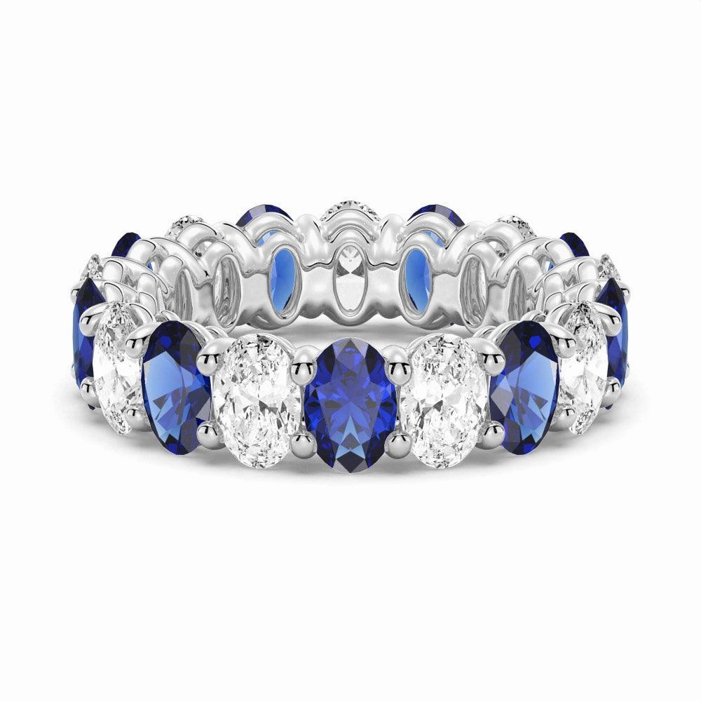 Dazzling Piece 6.6 CT. Lab Grown White Sapphire with  Blue Sapphire Gemstone Band