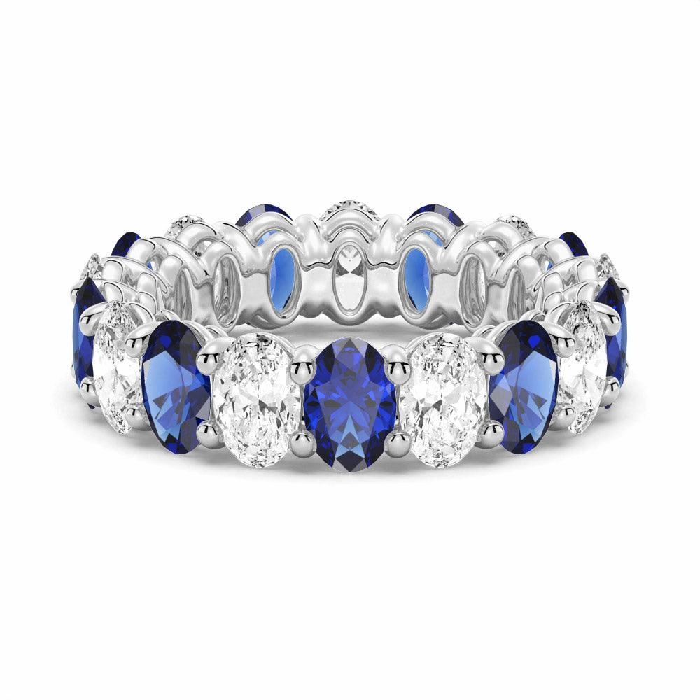 6.6 CT. Lab Grown White Sapphire with  Blue Sapphire Gemstone Band Timeless Look Design Timeless Shine Shine