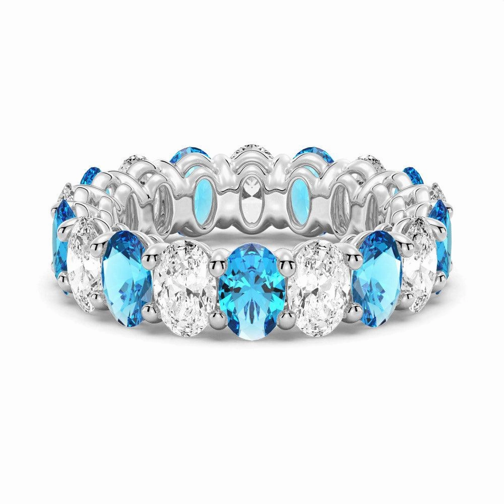 6.6 CT. Lab Grown White Sapphire with  Blue Topaz Gemstone Band Modern Craft Trend Style