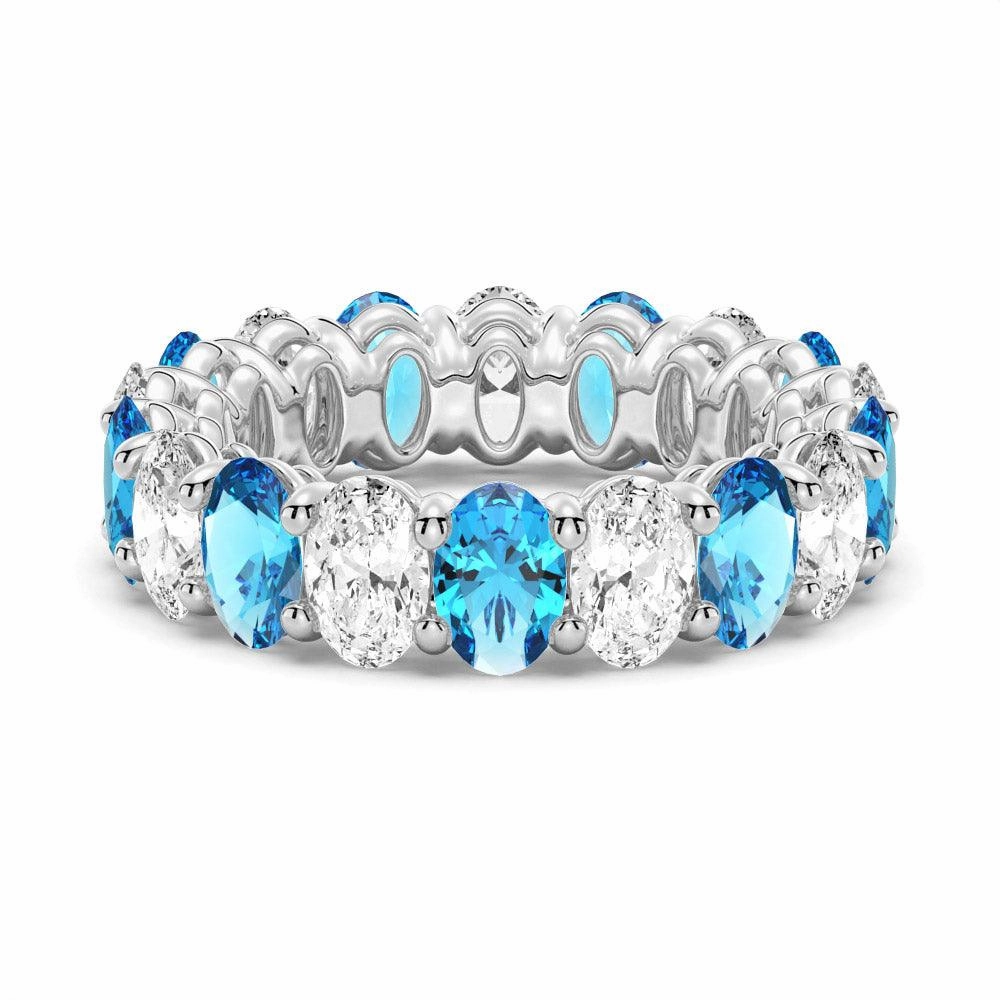 Romantic Look Chic Day 6.6 CT. Lab Grown White Sapphire with  Blue Topaz Gemstone Band