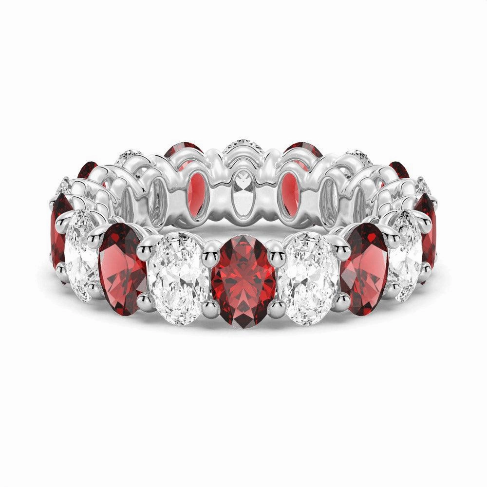 6.6 CT. Lab Grown White Sapphire with Garnet Gemstone Band Glamour Shine Celebration Style