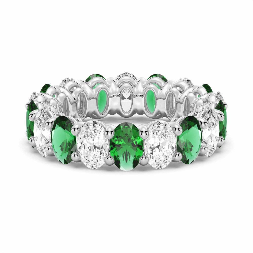 Expressive Accent 6.6 CT. Lab Grown White Sapphire with  Green Emerald Gemstone Band