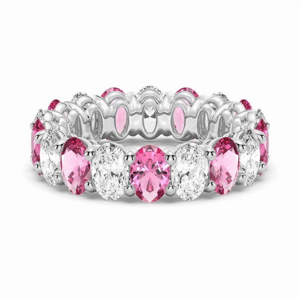 Layered Spark Evergreen style 6.6 CT. Lab Grown White Sapphire with  Pink Tourmaline Gemstone Band