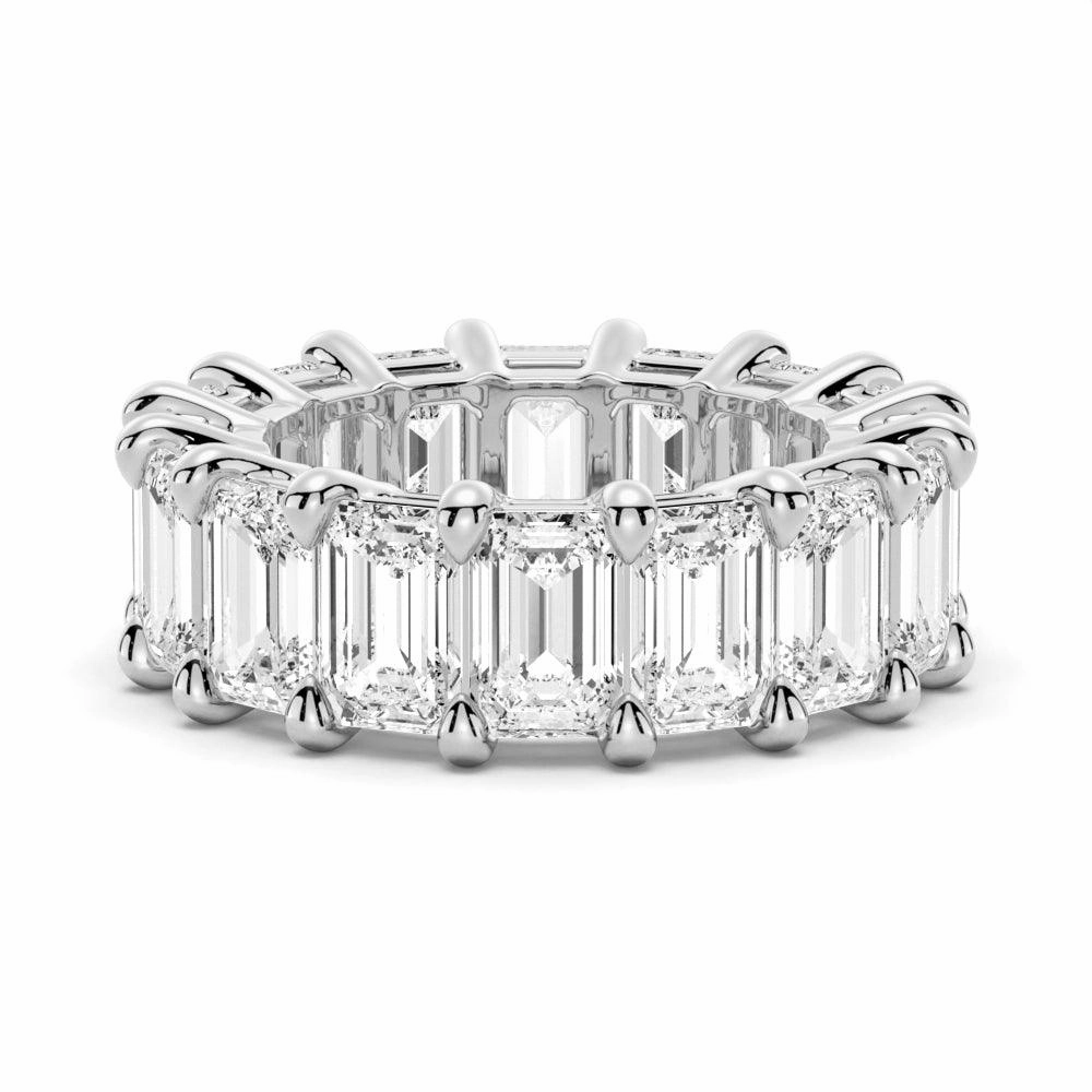 8.9 CT. Prong Set Emerald Cut Moissanite Eternity Wedding Band Glossy Accent Fashionable Finish