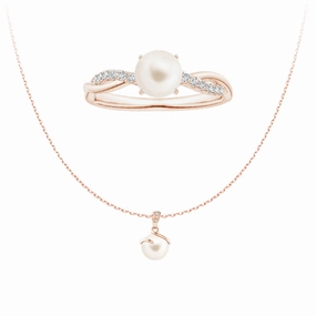 8mm Freshwater Cultured Pearl Pendant And  Ring Set with Moissanite Accent Effortless Sparkle Daywear Fit