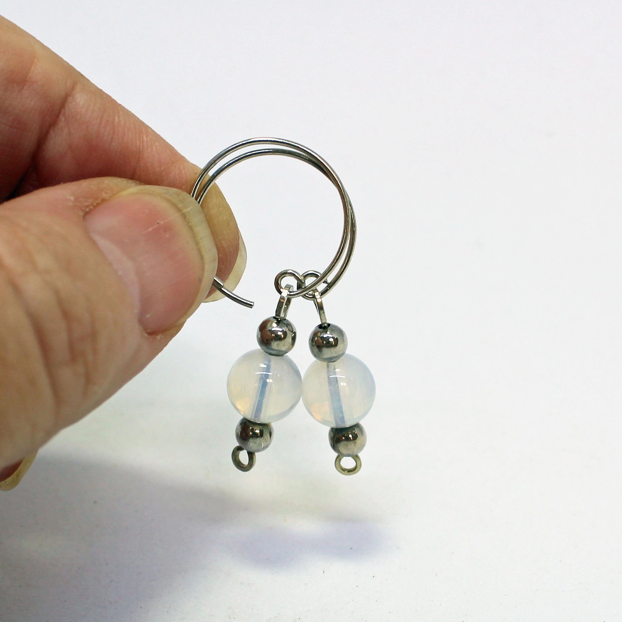 8mm Opalite Sterling Silver Dangle Earrings Refined Adornment