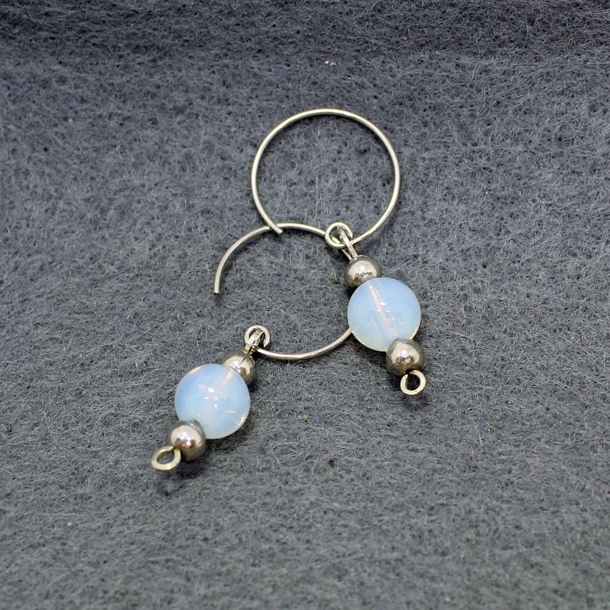 Contemporary Feature 8mm Opalite Sterling Silver Dangle Earrings