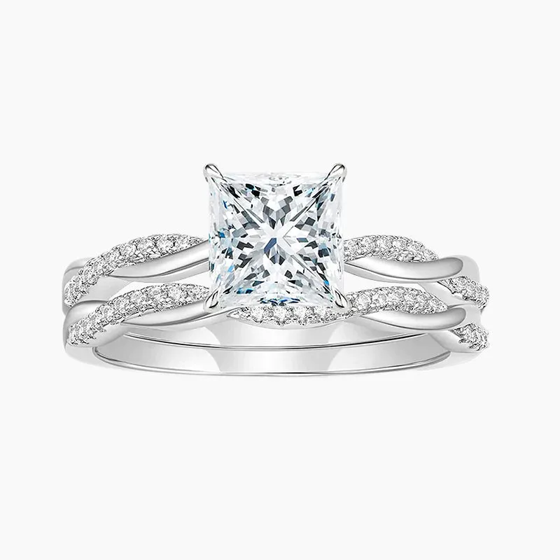 Charming Shine 925 Silver Princess Cut Cubic Zirconia Wedding Ring Set