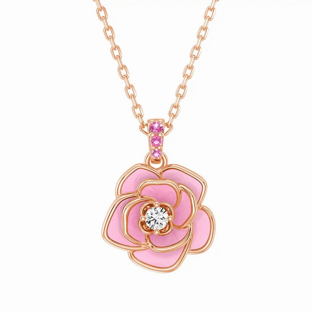 ??Blossom of Compassion?? Breast Cancer Awareness Pendant Necklace Vibrant Jewelry Shine Formal Accessory