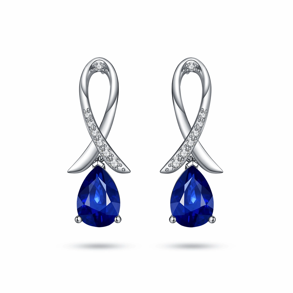 Beauty Touch "Blue For Pink" Sapphire Earrings With Pav?? Ribbon