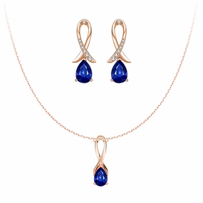 "Blue For Pink" Sapphire Necklace And Earrings Set With Ribbon Chic Mood Luxury Design