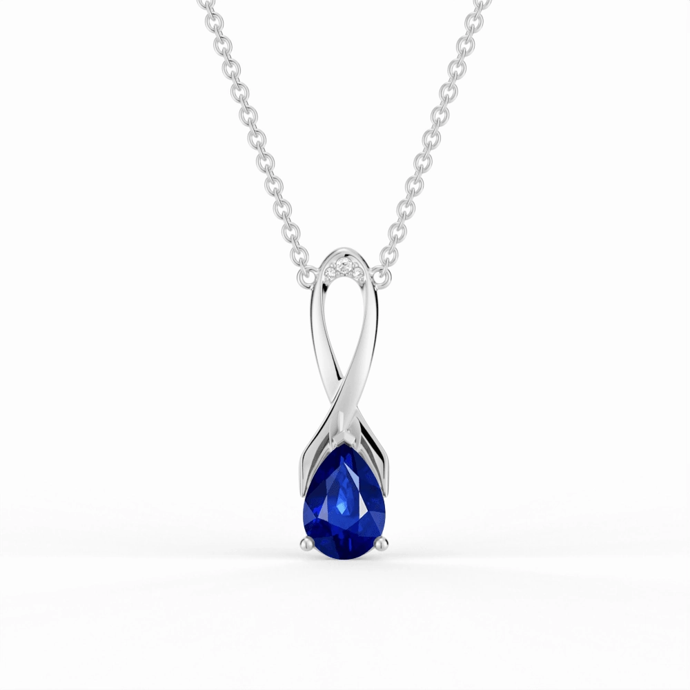 "Blue For Pink" Sapphire Necklace With Ribbon Glamour Accent Opulent Touch