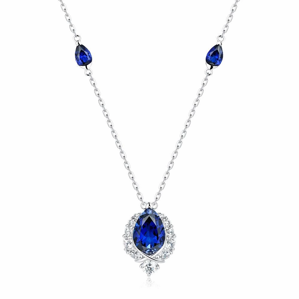 "ENDLESS BLUE" 5.41 Ctw. Pear Shaped Sapphire Necklace Special Occasion Gift