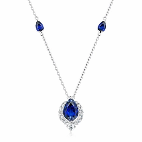 "ENDLESS BLUE" 5.41 Ctw. Pear Shaped Sapphire Necklace Silky feel Expressive Accent