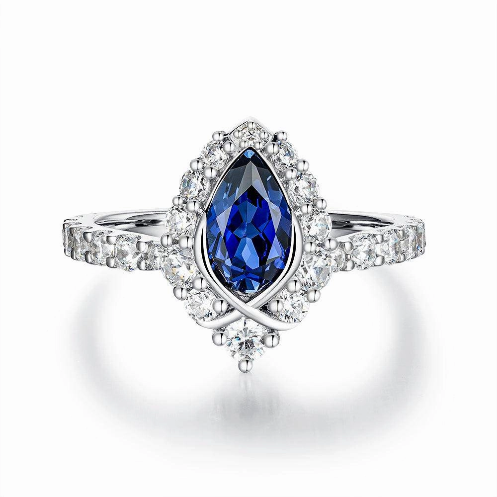 "ENDLESS BLUE" Pear Shaped Sapphire Ring Precious Gifts Sunset Style