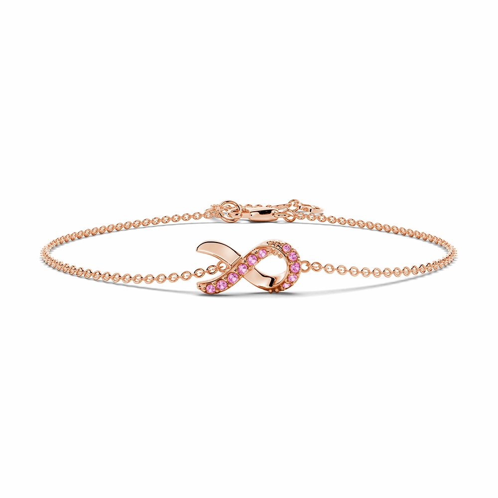 Contemporary Layer Unique Element "Faith Over Fear" Ribbon Bracelet In Rose Gold With Pav?? Pink Sapphires