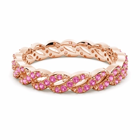Unique Accent Sleek Look "Infinite Hope" Pink Sapphire Ribbon Eternity Band