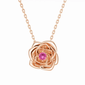 "Radiant Hope" Rose Pendant Necklace with Pink Sapphire Fusion Form