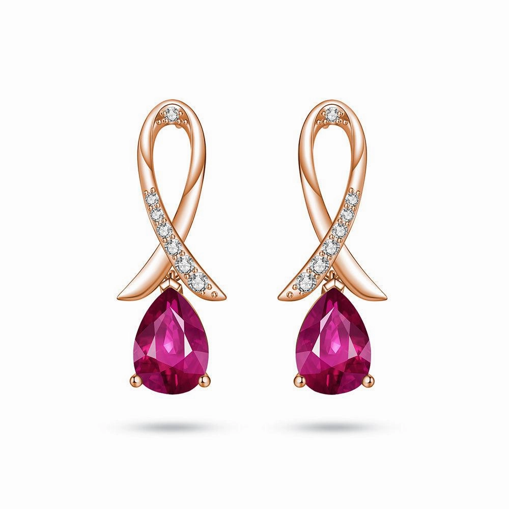 "You Are Supported And Protected" Pink Sapphire Earrings With Pav?? Ribbon Graceful Vibe
