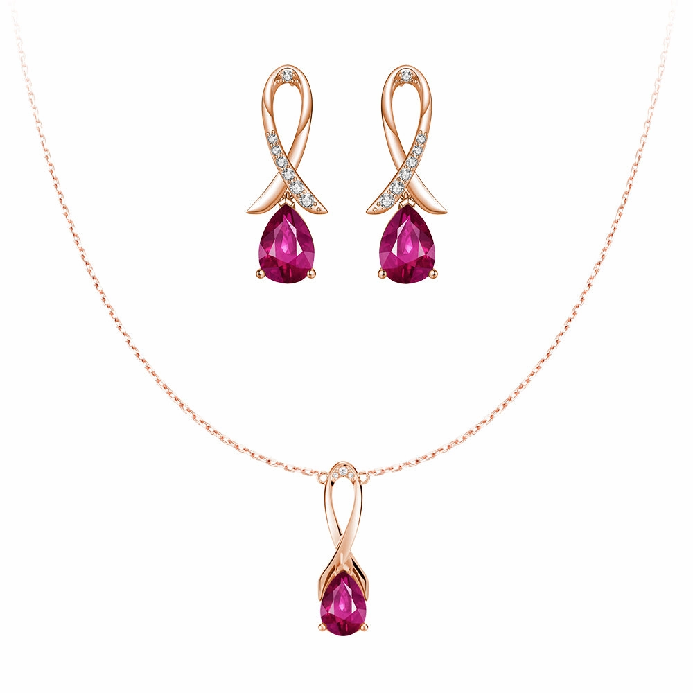 Alluring Accent Simple Touch "You Are Supported And Protected" Pink Sapphire Necklace And Earrings Set