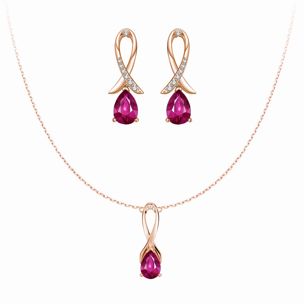 Mixed Metals "You Are Supported And Protected" Pink Sapphire Necklace And Earrings Set