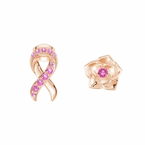 Simple Look ??Ribbon & Rose?? Breast Cancer Awareness Mismatched Earrings