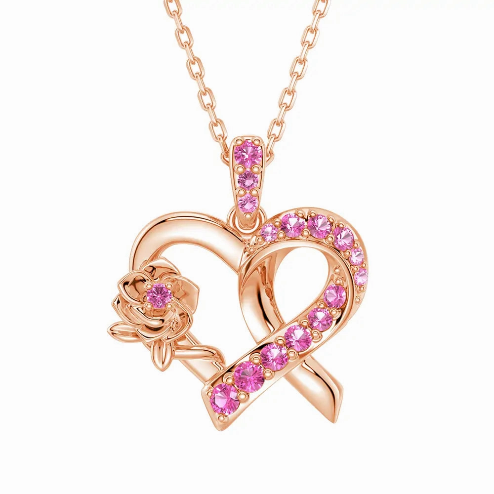 Festive Style ??Rose of Resilience?? Breast Cancer Awareness Heart Pendant Necklace