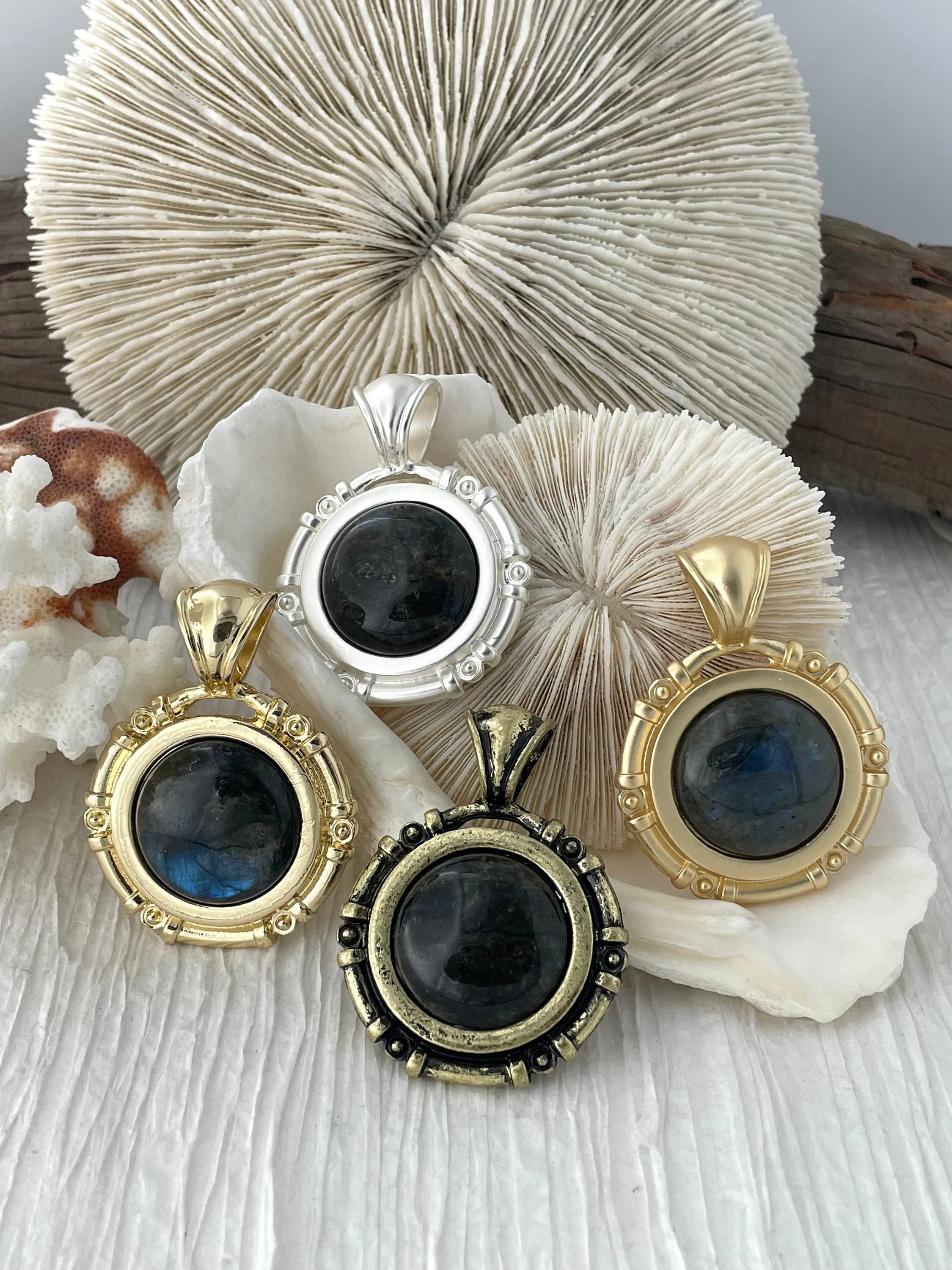 Spring Mood AA Labradorite Pendant with Bezel, Natural Stone Cabochon, in a variety of patterns, 4 bezel colors, Natural Labradorite Stone, Fast Ship.