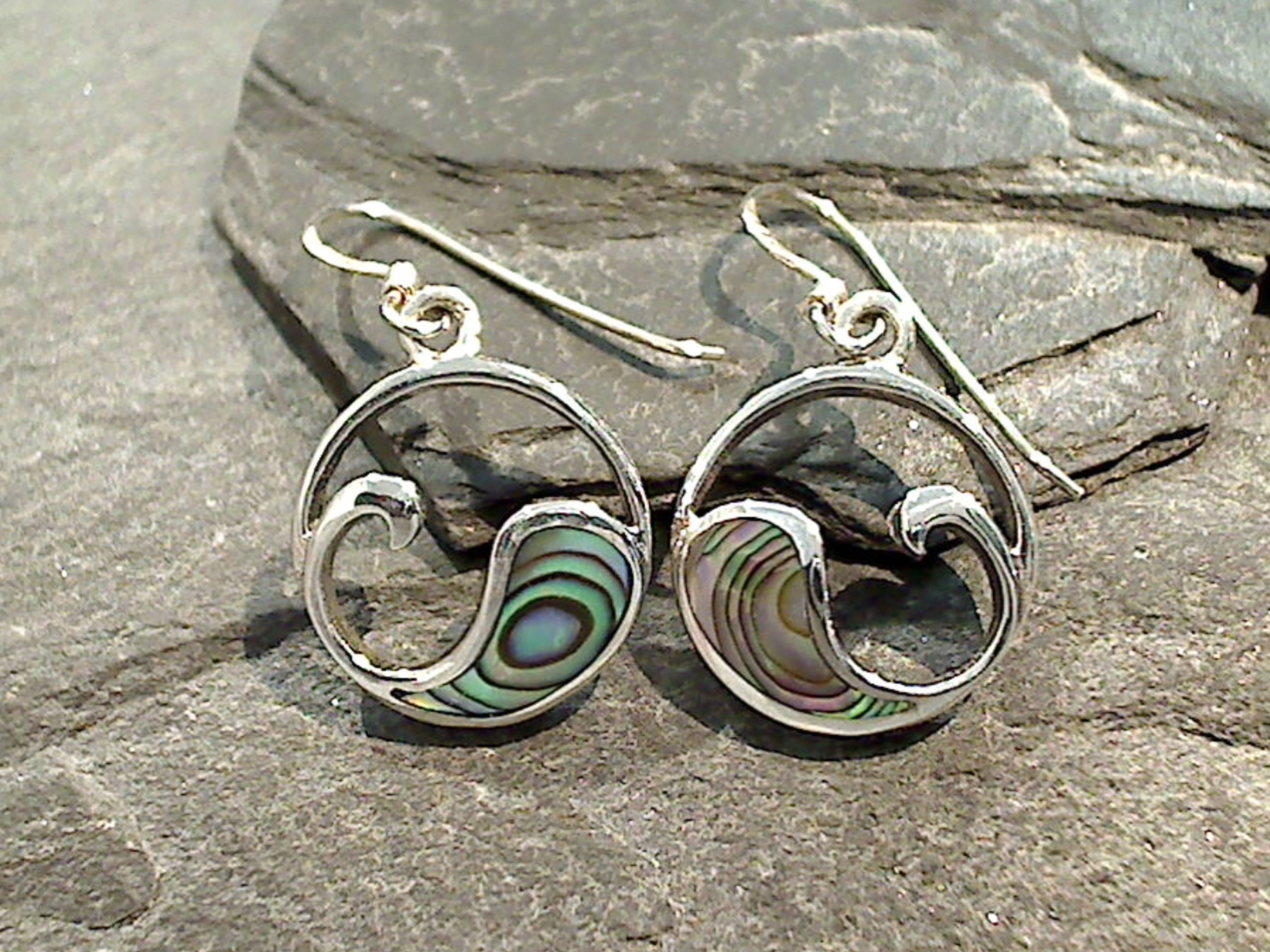 Abalone, Sterling Silver Wave Earrings Vintage-Inspired Embellishment