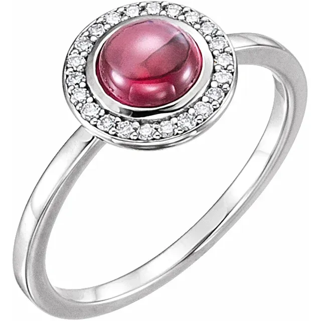 14K White Rhodolite Garnet & 1/10 CTW Diamond Halo-Style Ring Youth Gift Easy Carry