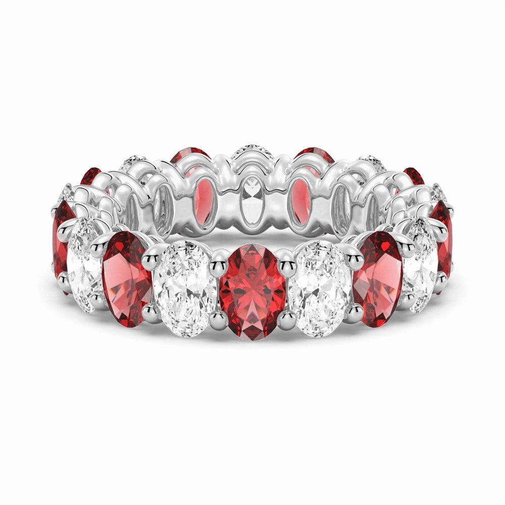 6.6 CT. Lab Grown White Sapphire with Ruby Gemstone Band Glow Mode Dazzling Feature