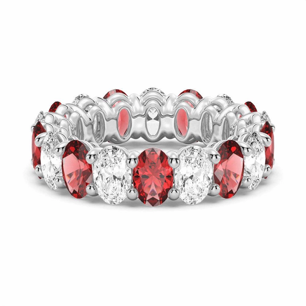 Modern Aesthetic 6.6 CT. Lab Grown White Sapphire with Ruby Gemstone Band