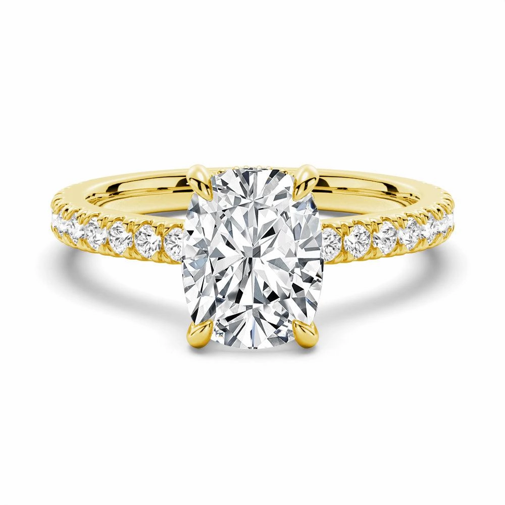 Cushion Cut Moissanite Engagement Ring With Hidden Halo Light tone Timeless Layer