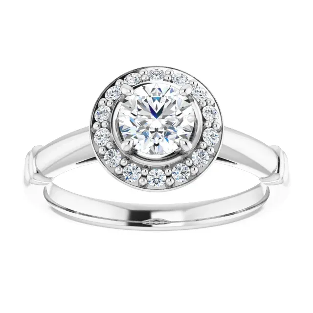 Budget Style Beautiful Keepsake 14K White 5 mm Round Forever One Moissanite & 1/8 CTW Diamond Engagement Ring