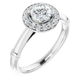14K White 5 mm Round Forever One Moissanite & 1/8 CTW Diamond Engagement Ring Special Gift light texture
