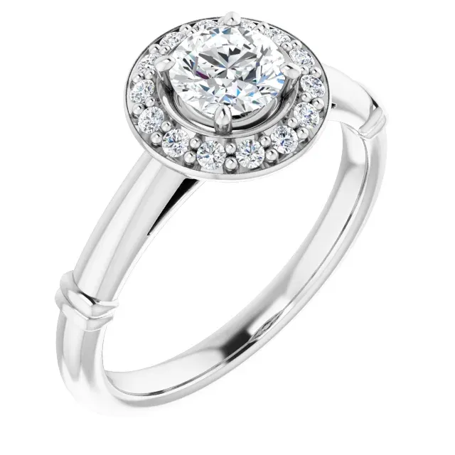 14K White 5 mm Round Forever One Moissanite & 1/8 CTW Diamond Engagement Ring Special Gift light texture