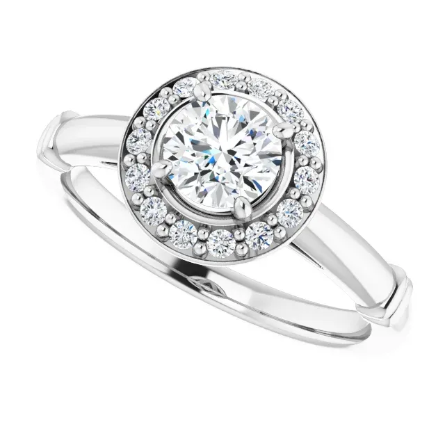 14K White 5 mm Round Forever One Moissanite & 1/8 CTW Diamond Engagement Ring Ensemble Piece