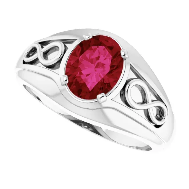 14K White Lab-Grown Ruby Infinity Ring Unique Sign