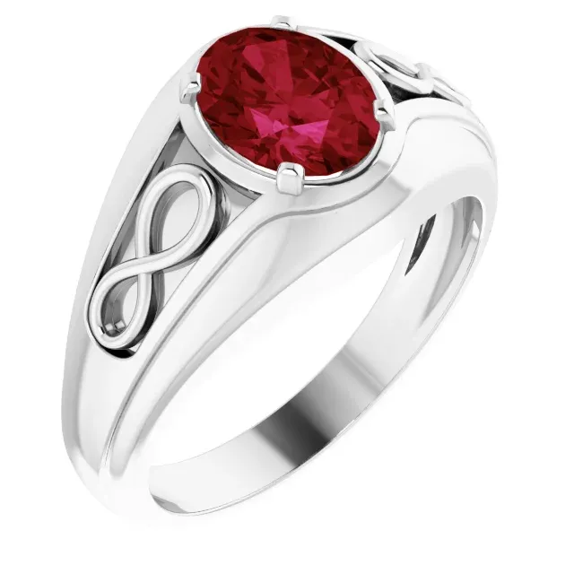 14K White Lab-Grown Ruby Infinity Ring Low-Cost Jewelry All Size Fit