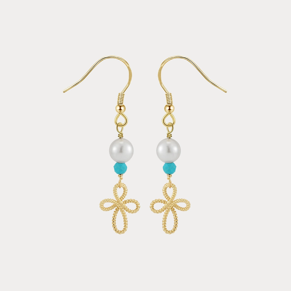 Pearl Turquoise Flower Drop Earrings Delicate Must-Have