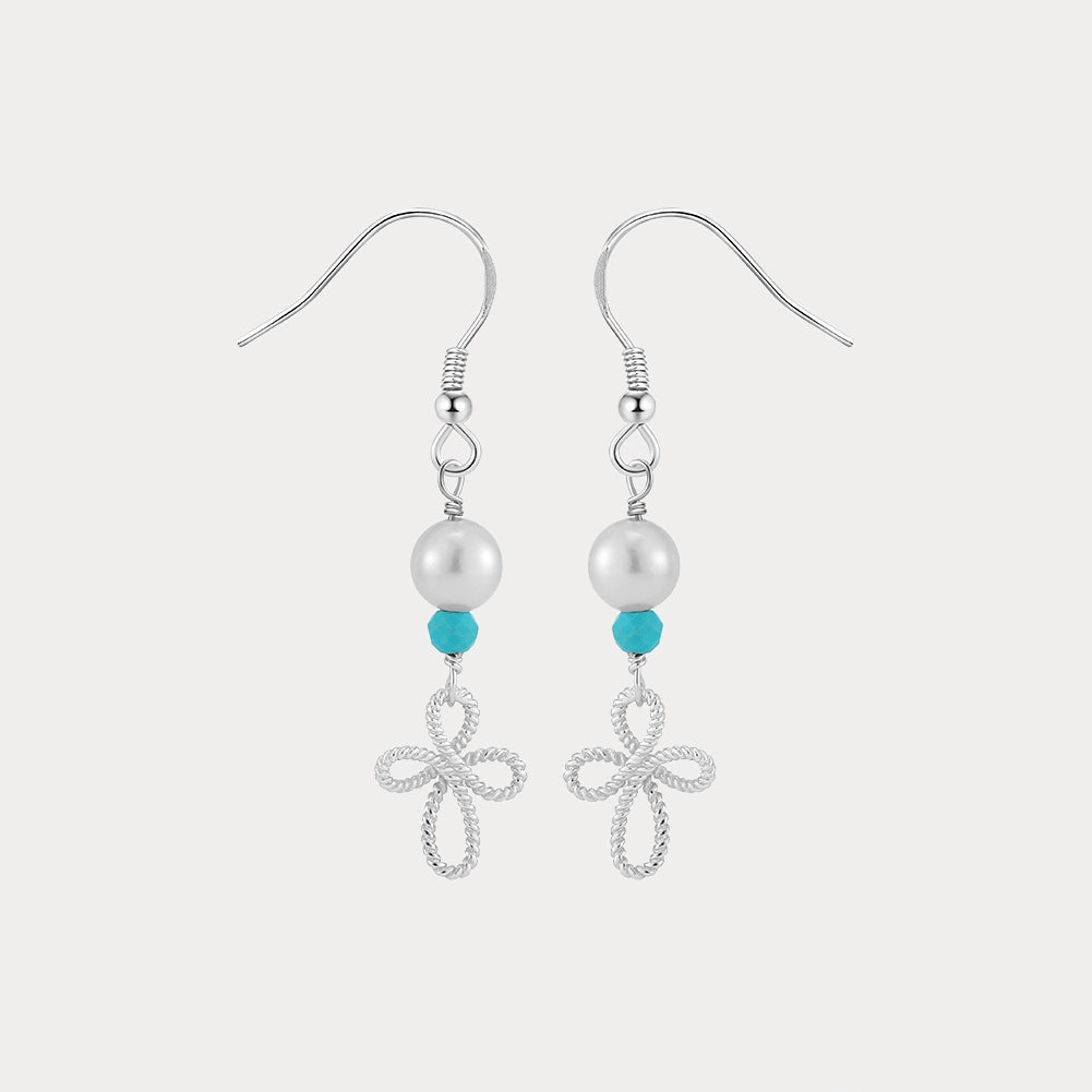 Pearl Turquoise Flower Drop Earrings Stunning Accessory