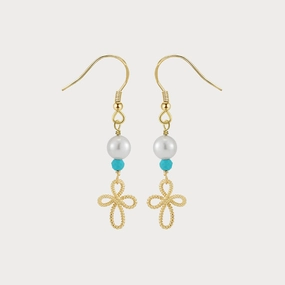 Pearl Turquoise Flower Drop Earrings Delicate Must-Have
