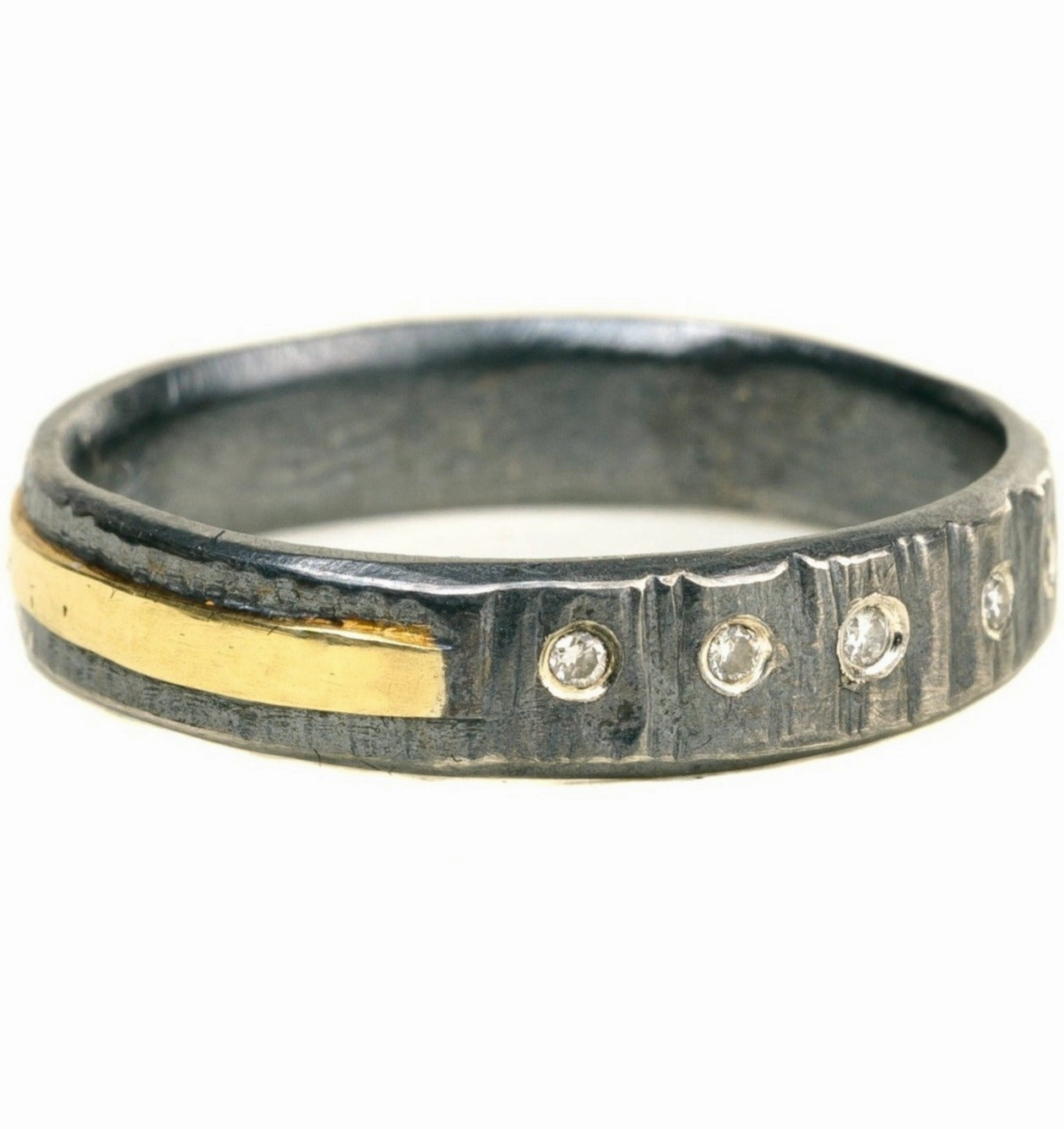 Classic Aspen Band - 18k gold, Oxidized Silver   Reclaimed Diamonds Sentimental Ornament Bold Trinket