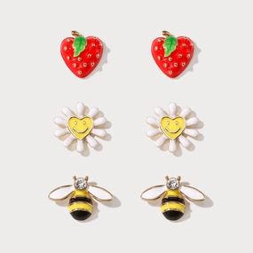 Strawberry & Bee Flowers Earring Sets Delicate Accessory Unique Piece