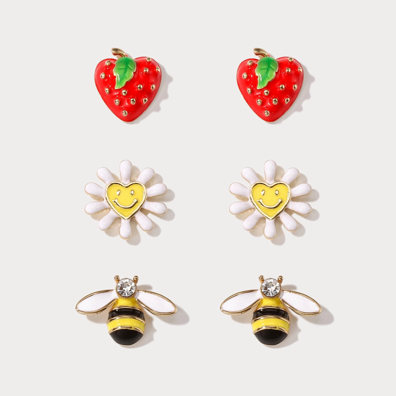 Strawberry & Bee Flowers Earring Sets Delicate Accessory Unique Piece