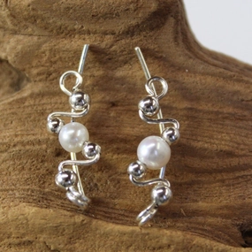 Decorative Creation Sparkling Adornment Freshwater Pearls Sterling Silver Wire Ear Sweeps - June Birthstone - Ear Sweep 9