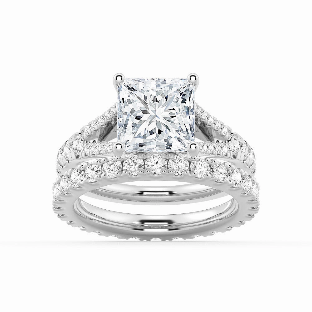 Princess Cut Split Shank Moissanite Ring Set with Matching Wedding Band Vibrant Jewelry Design Classic Gift
