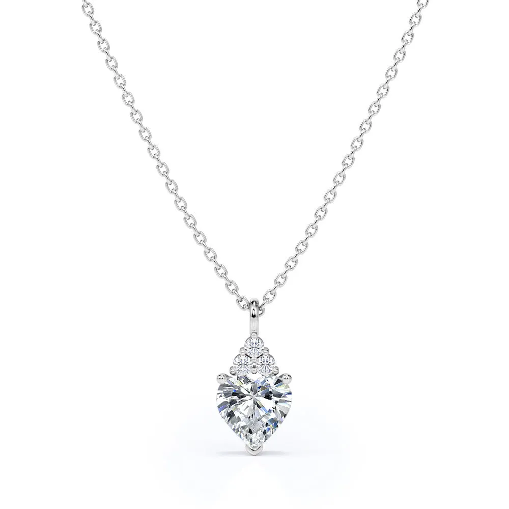 Dainty 1.05 carat Heart Moissanite Rose Gold Pendant on a Silver Chain Fine Ornament Bold Feature